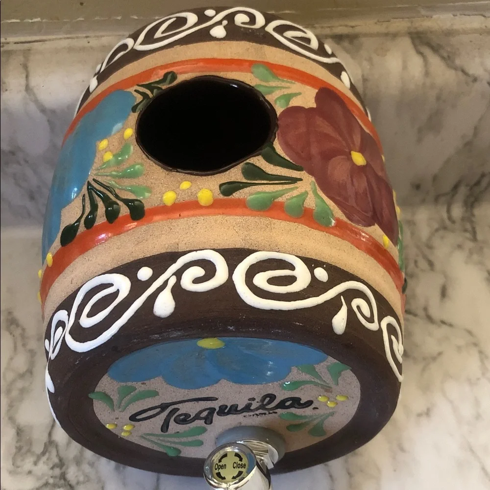 Handpainted Blue Tequila Ceramic Dispenser - Home Party Decor